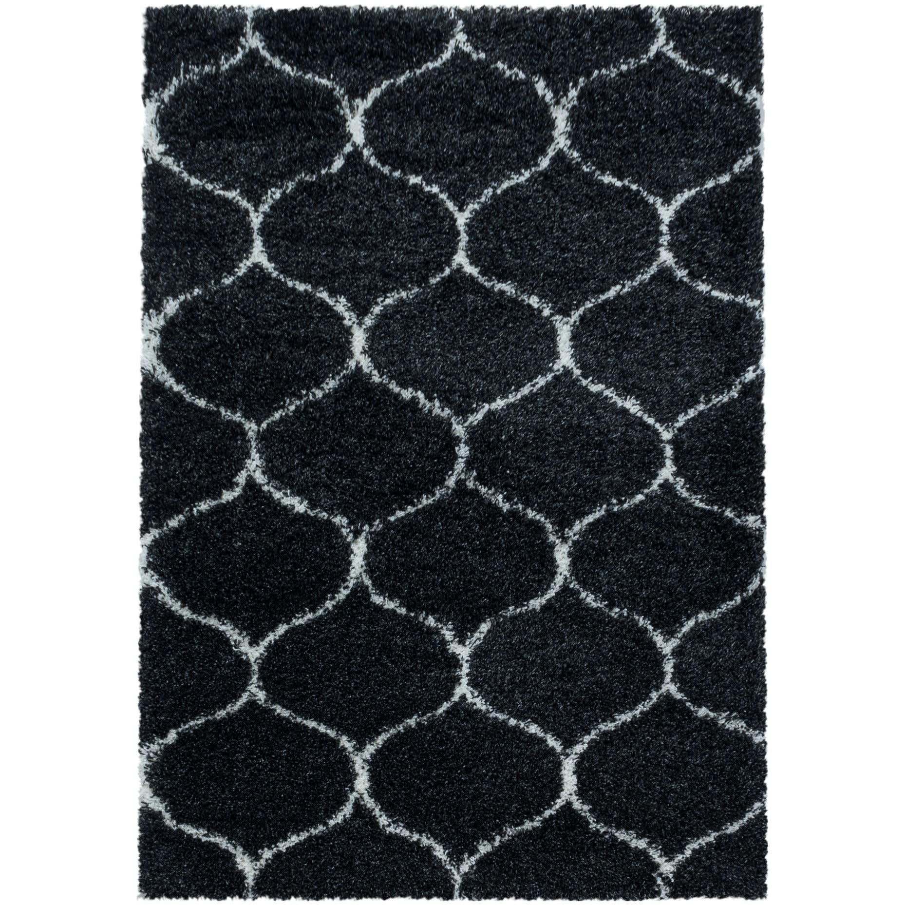 SALMA - Tapis à poils longs et motifs alhambra noir 240x340cm