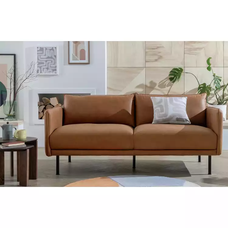 Habitat Moore Leather 3 Seater Sofa - Tan