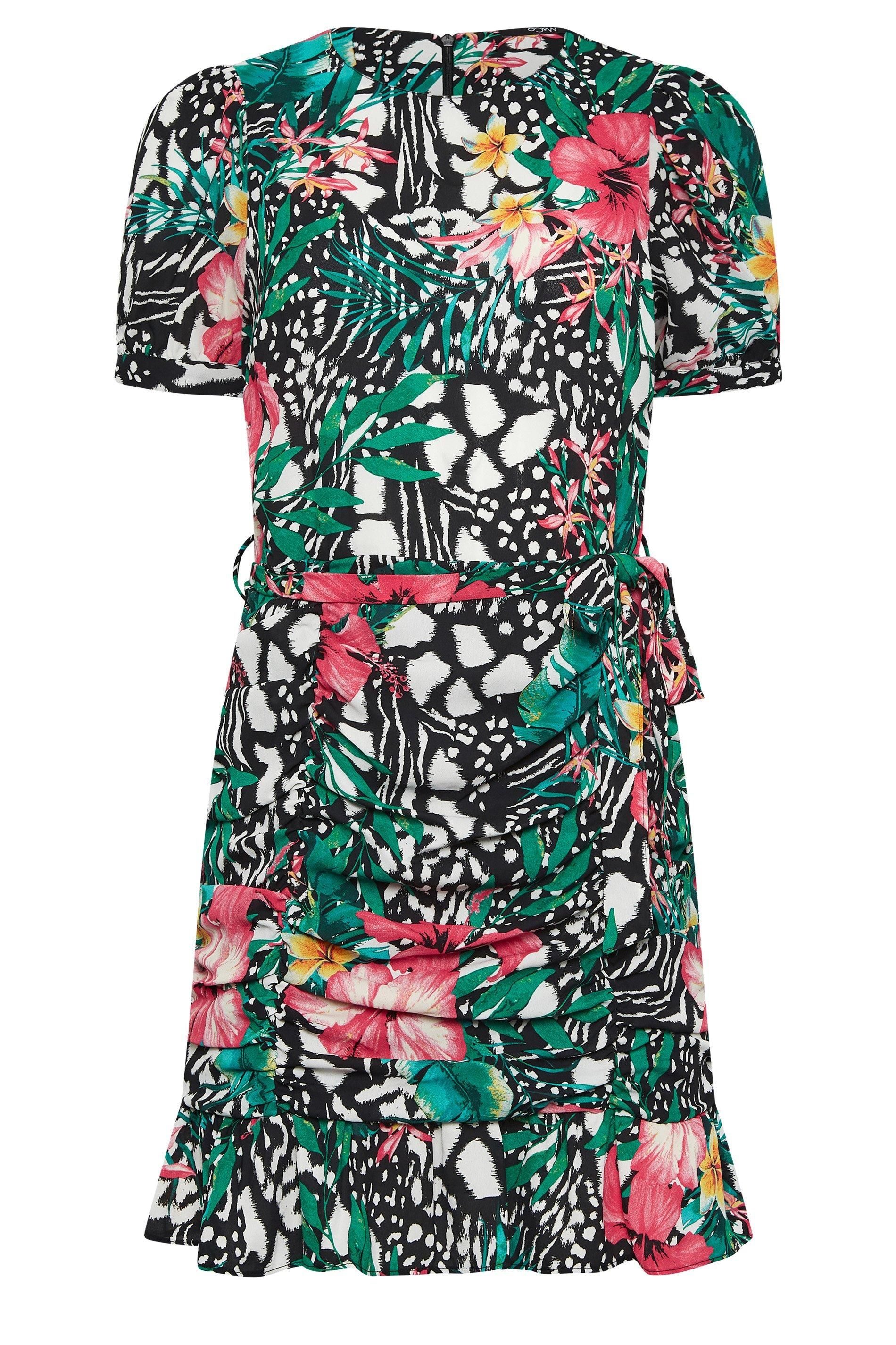 M&Co Tropical Print Ruched Mini Dress