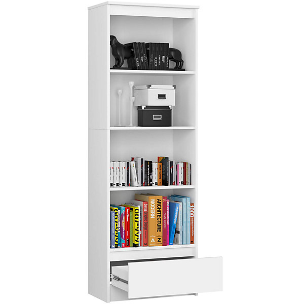 Bibliothèque de bureau AKORD R60 Blanche 60 cm 1 tiroir façade Blanche 4 étagères 60x35x180 cm
