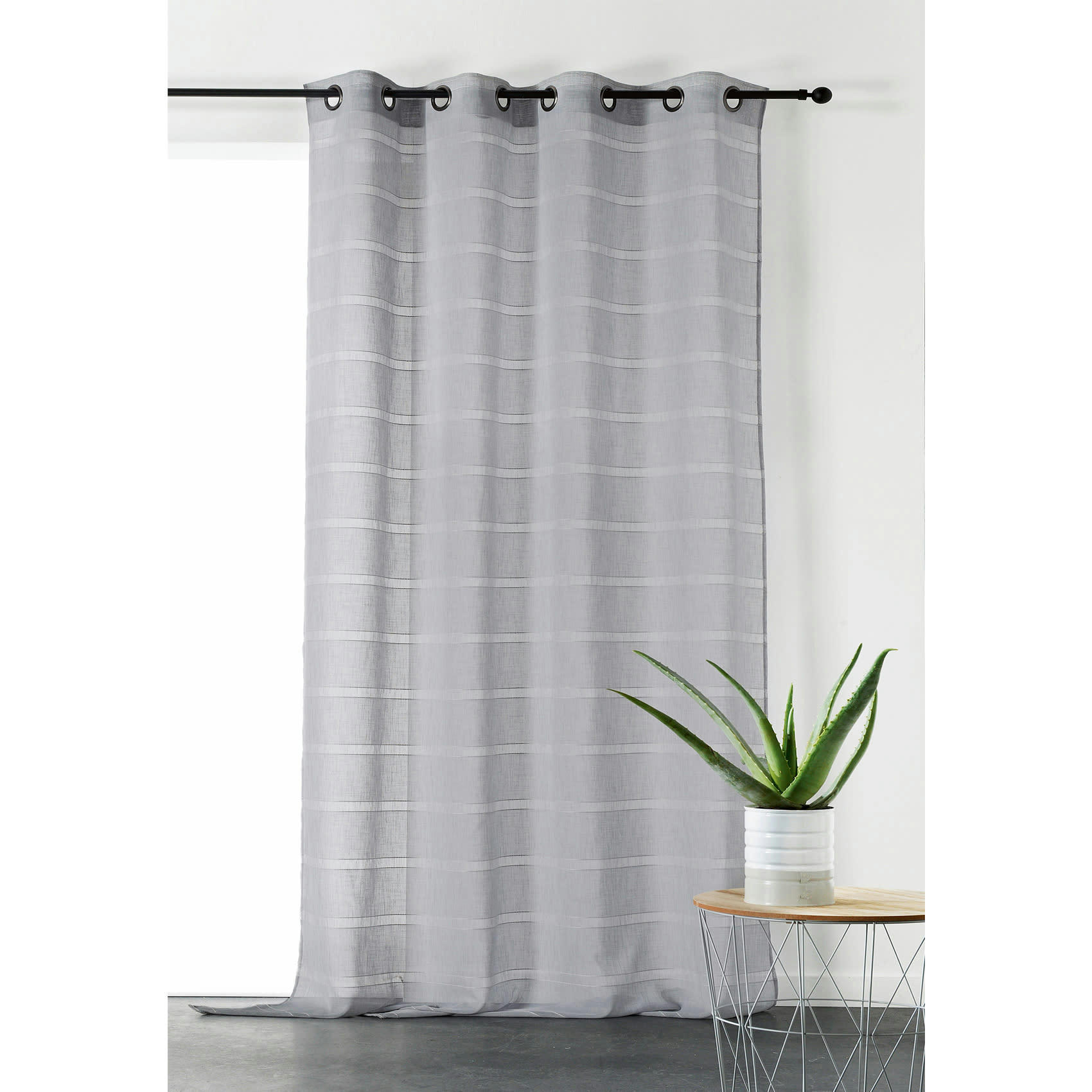 - Voilage rayé et tamisant cordelette polyester gris clair 140x250 cm