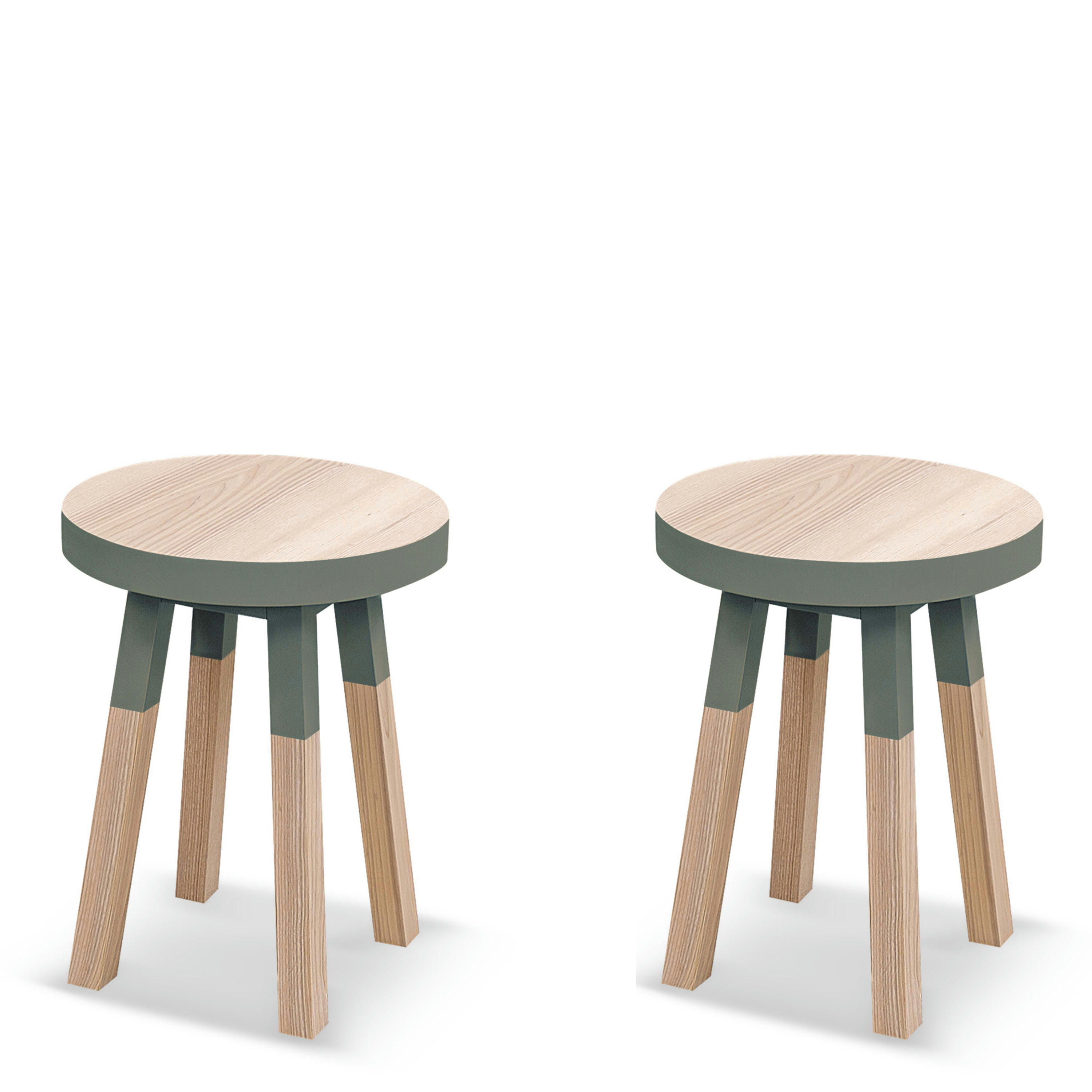 EGEE - Lot de 2 tabourets, assise diamètre 35 cm, 100% frêne massif bleu gris