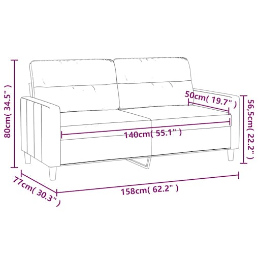 NNEVL 2-Seater Sofa Black 140 cm Fabric