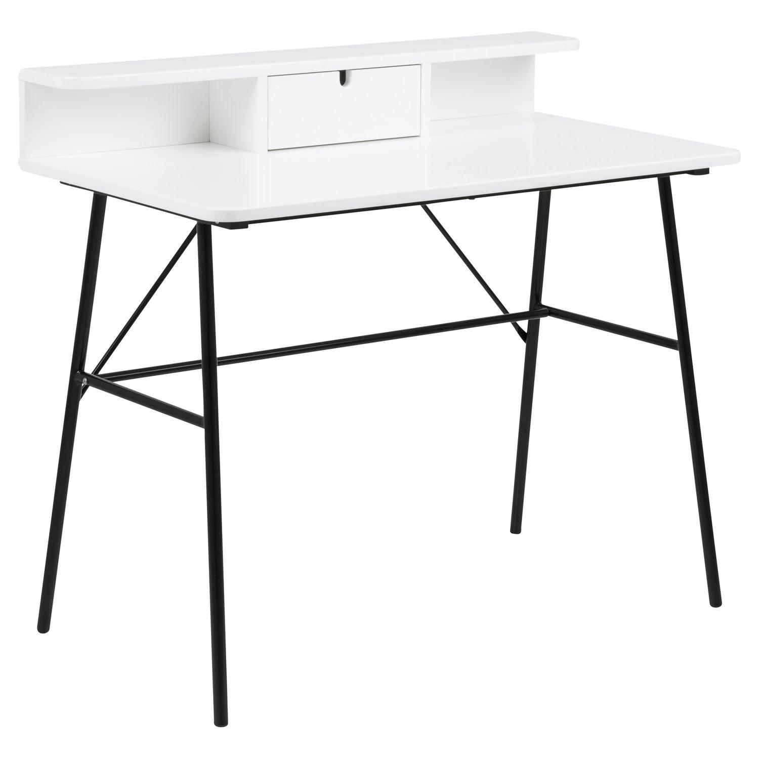 FLORIAN - Bureau 1 tiroir et tablette de rangement en mdf et métal blanc
