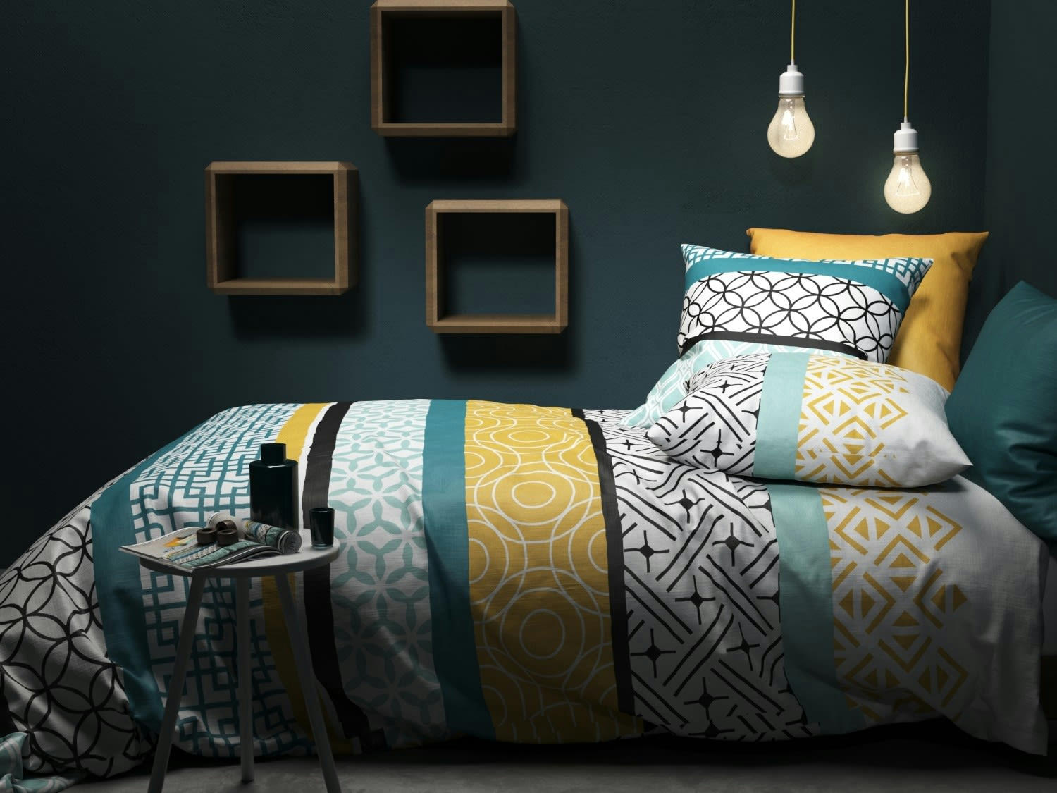 CITE D OR - Parure housse de couette coton bleu 220x240 cm