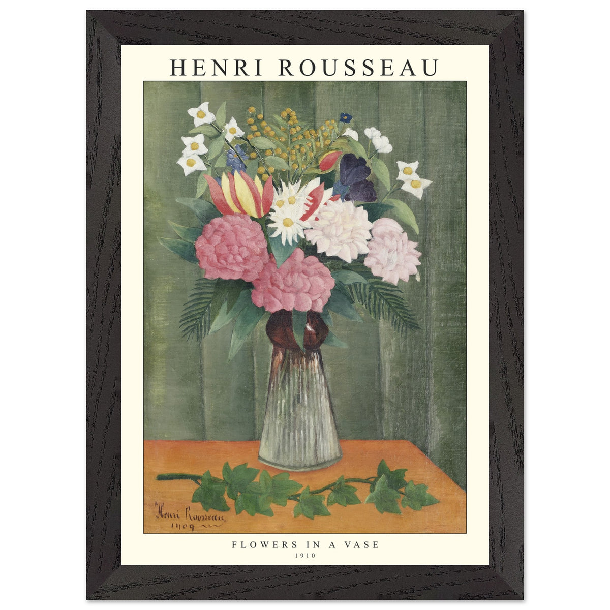 Artfulprints Poster met Lijst Henri Rousseau - Flowers in a vase  - A4 21x29.7 cm - Groen