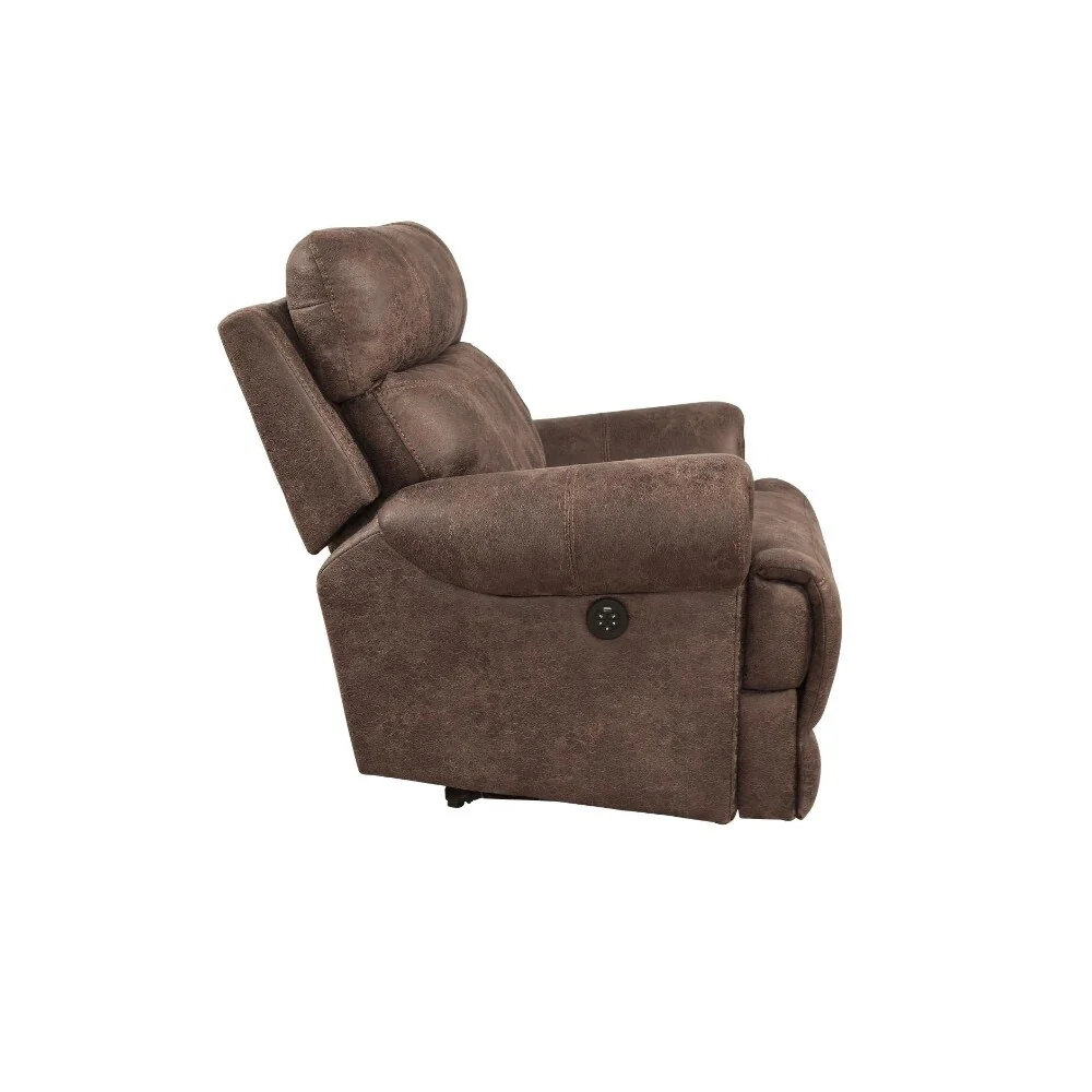 Polyester Glider Recliner Chair With Nail Head Trims, Dark Brown