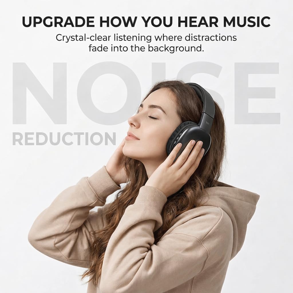 iJoy Ultra Wireless Over-Ear Bluetooth Headphones with Mic,10H Playtime, Bluetooth Headset with Backup Wire & SD Slot, Wireless Headphones for Work, School & Gym (Black)