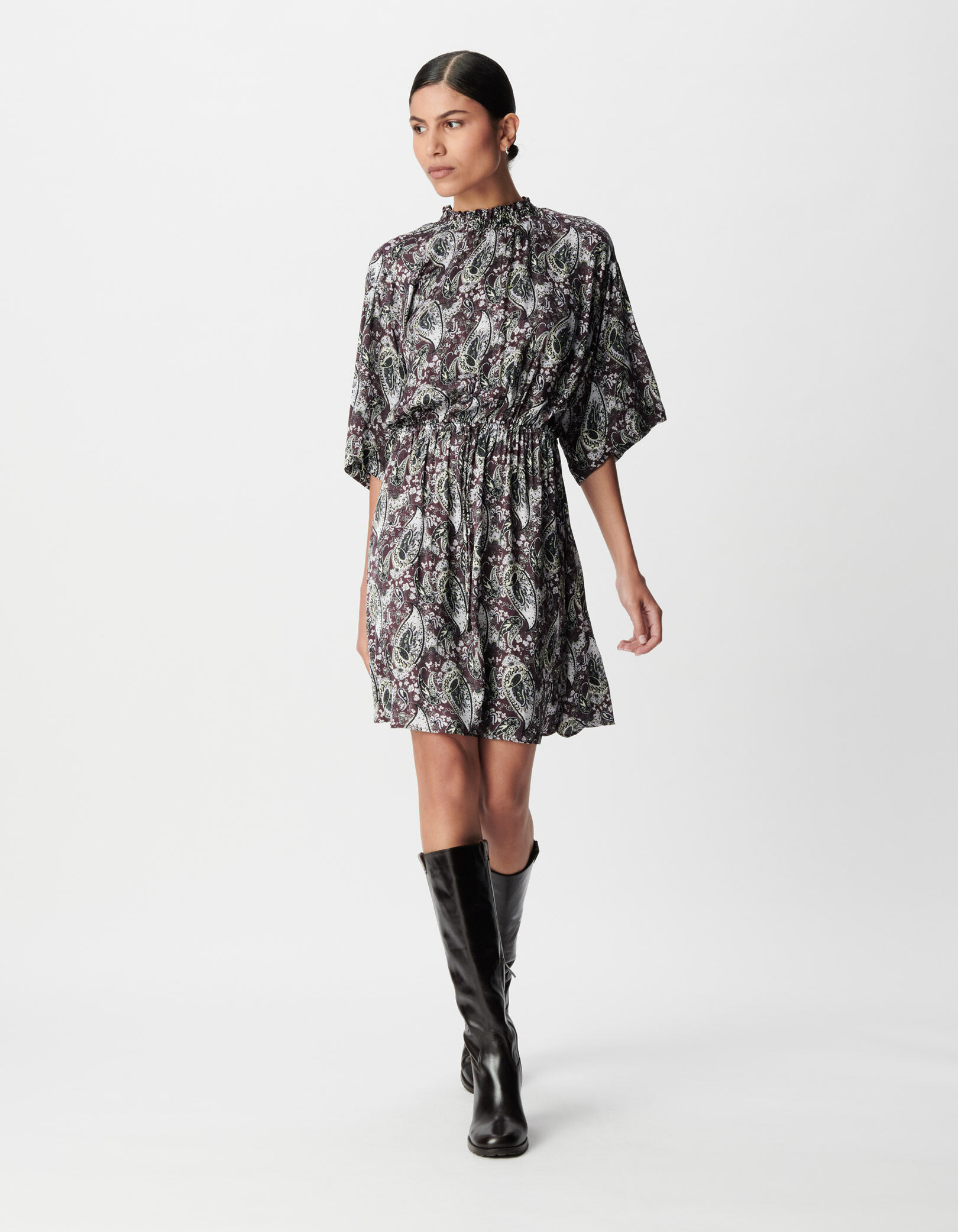 Robe cassis imprimé cachemire Femme