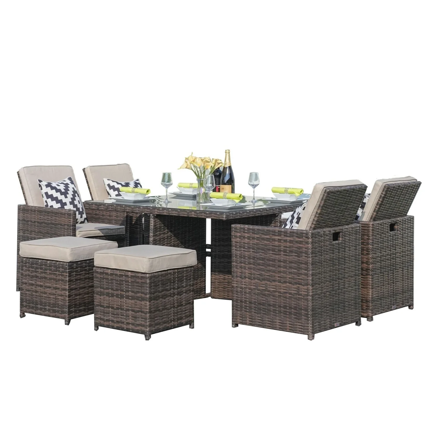 9-piece Outdoor Dining Table Set with Cushions