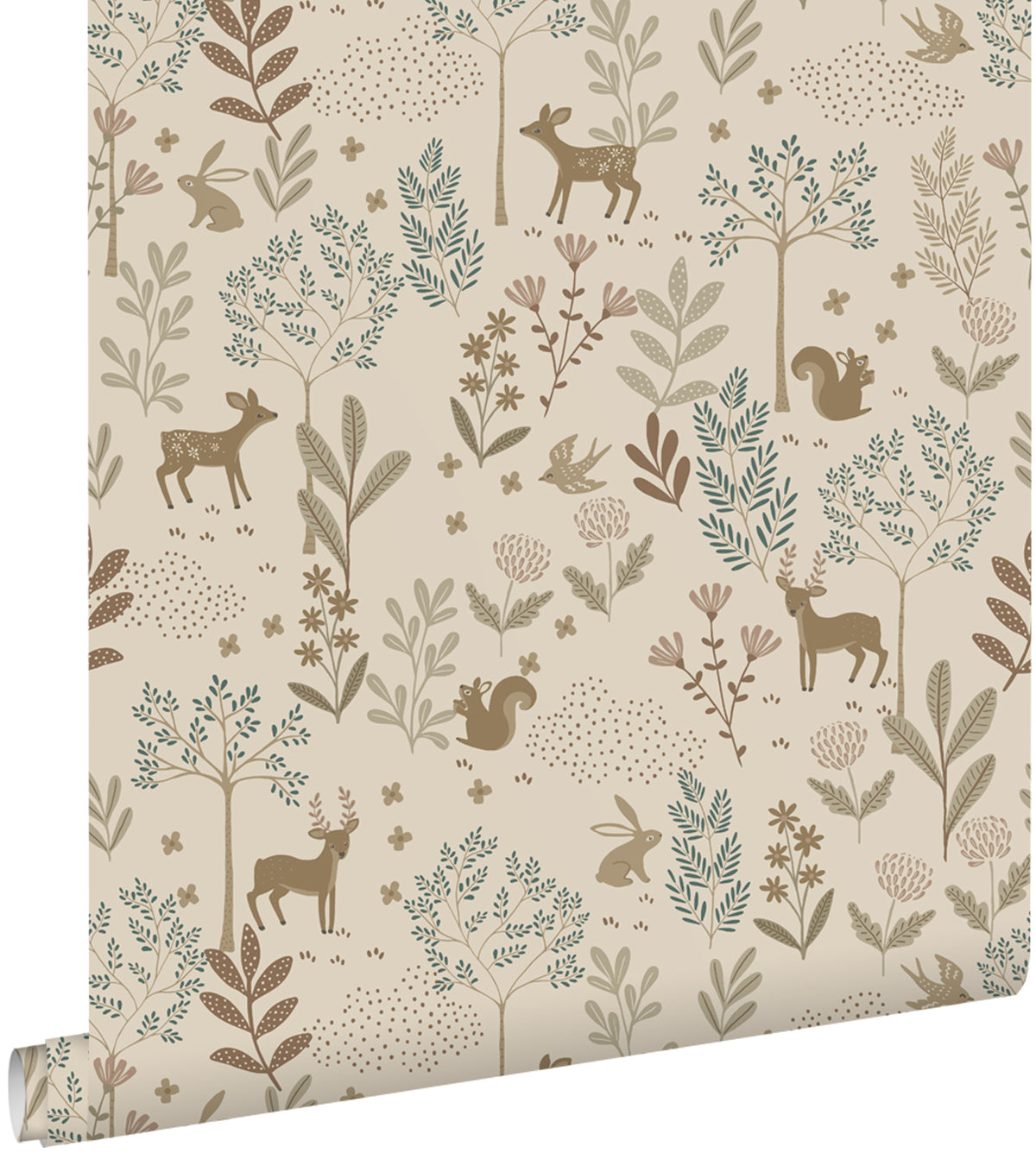 ESTAhome behang bos met bosdieren beige en groen - 53 cm x 10.05 m - 131227