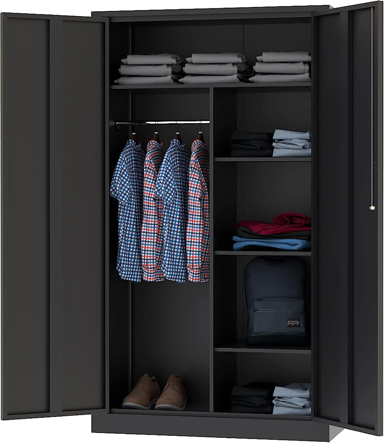 Metal Storage Cabinets Locker with Lock Door, 72'' Clothing Coat Steel Storage Freestanding Wardrobe for Office, Home, School, Employee,Gym,Fire Department (1PC-Black)(Black)