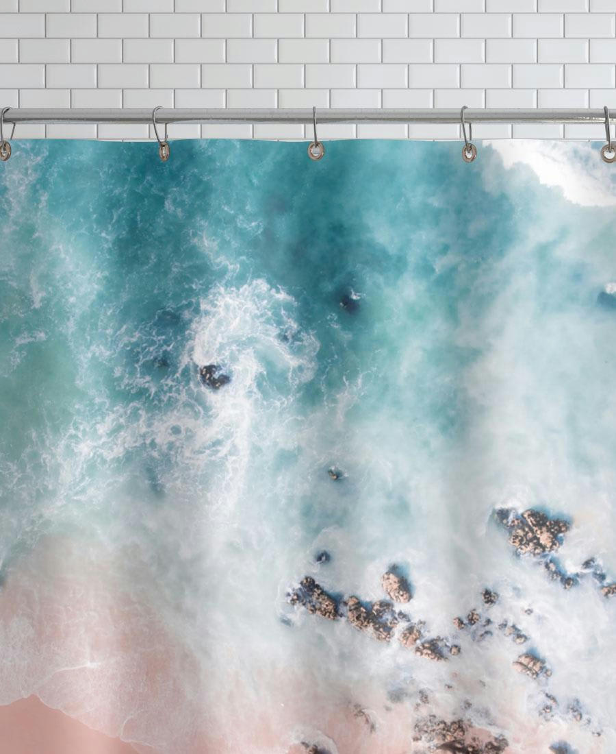 SEA BLISS - Rideau de douche en polyester en rose & turquoise 150x200