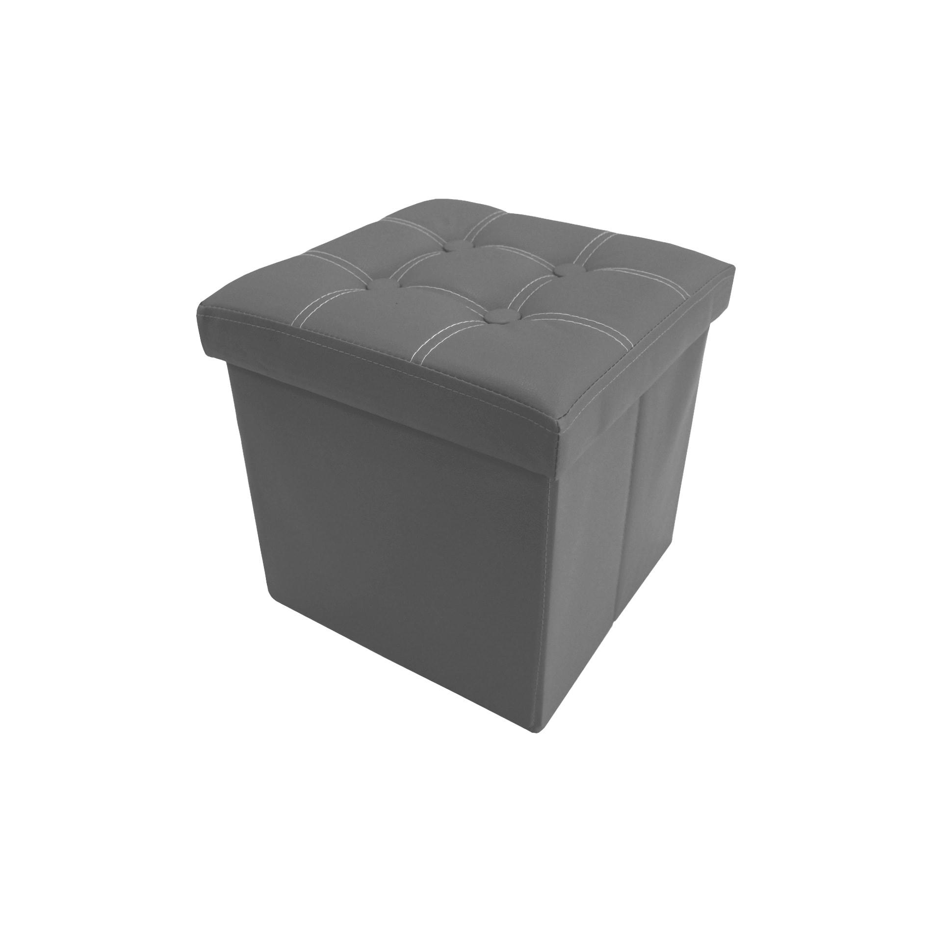 COLORFUL LIFE - Repose-pieds cube 30x30x30 cm en similicuir gris