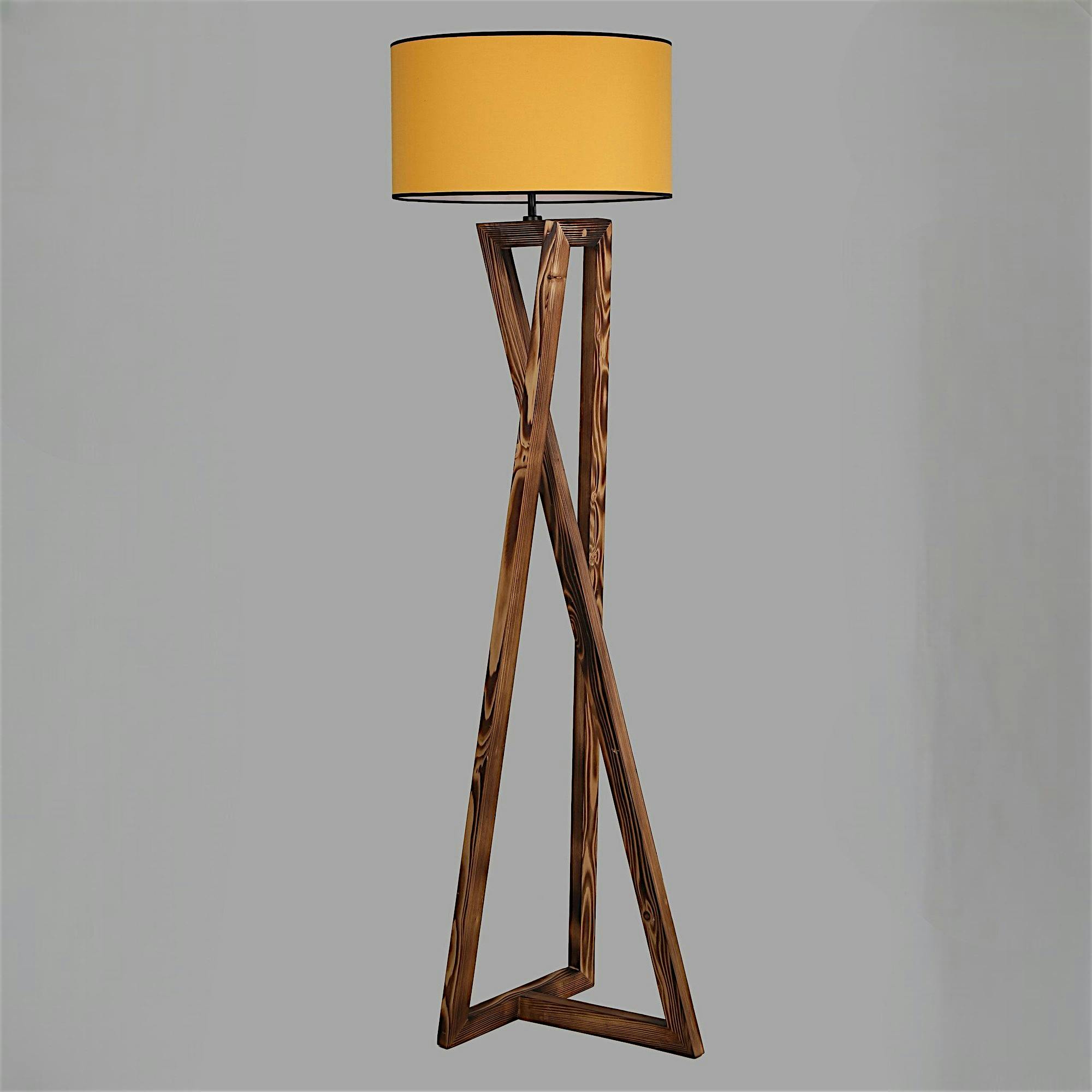 Lampadaire trépied croisé abat-jour jaune 150 cm KILIS