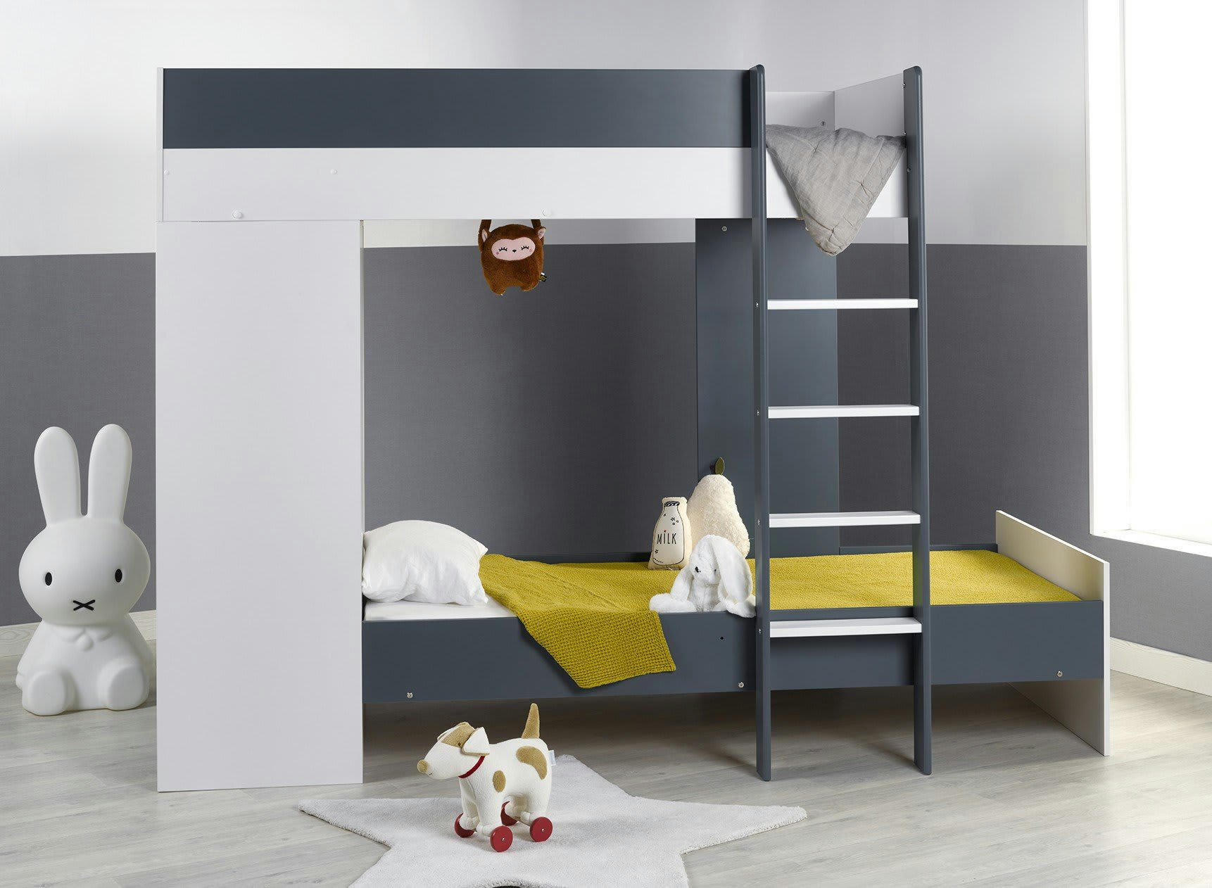 MANLY - Lit superposé avec armoire 90x190 Blanc Et Bleu