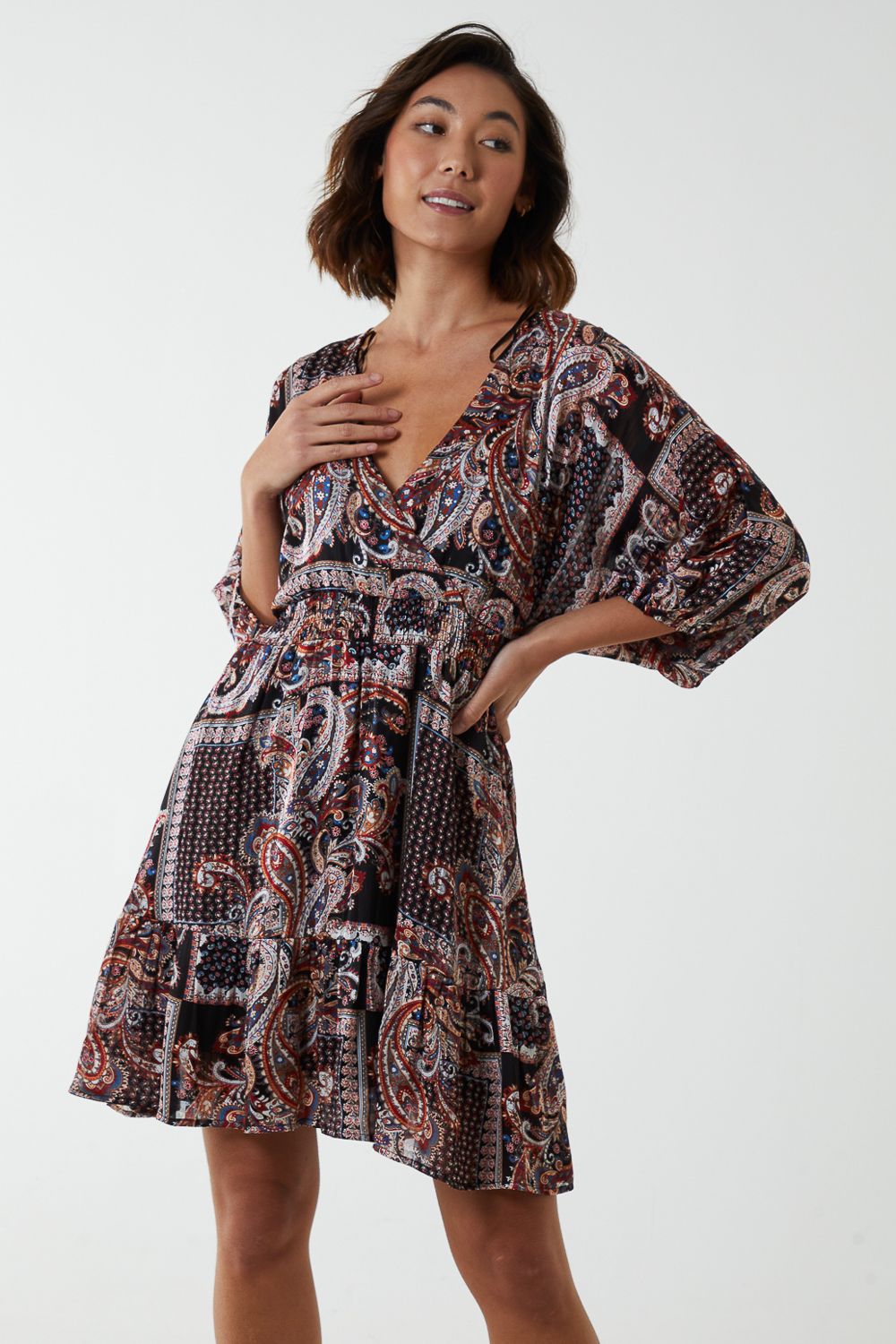 Blue Vanilla Wrap Front Kimono Sleeve Dress