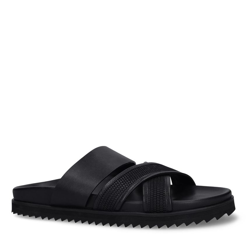 Manfield Zwarte leren slippers