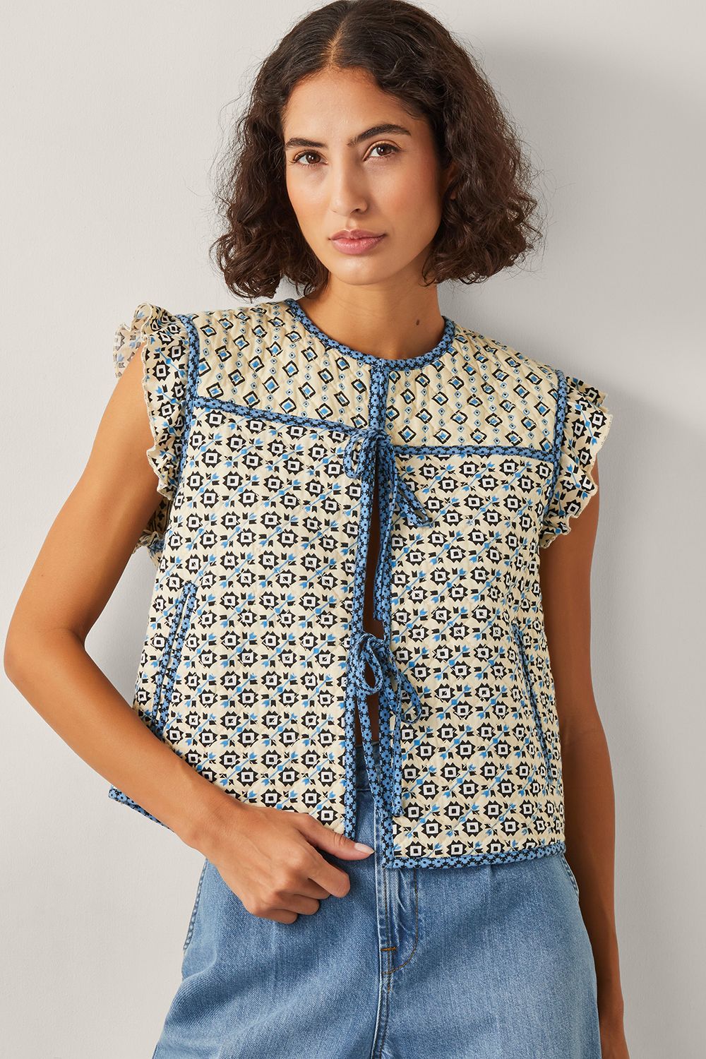 Monsoon Judy Geometric Quilted Waistcoat Ivory