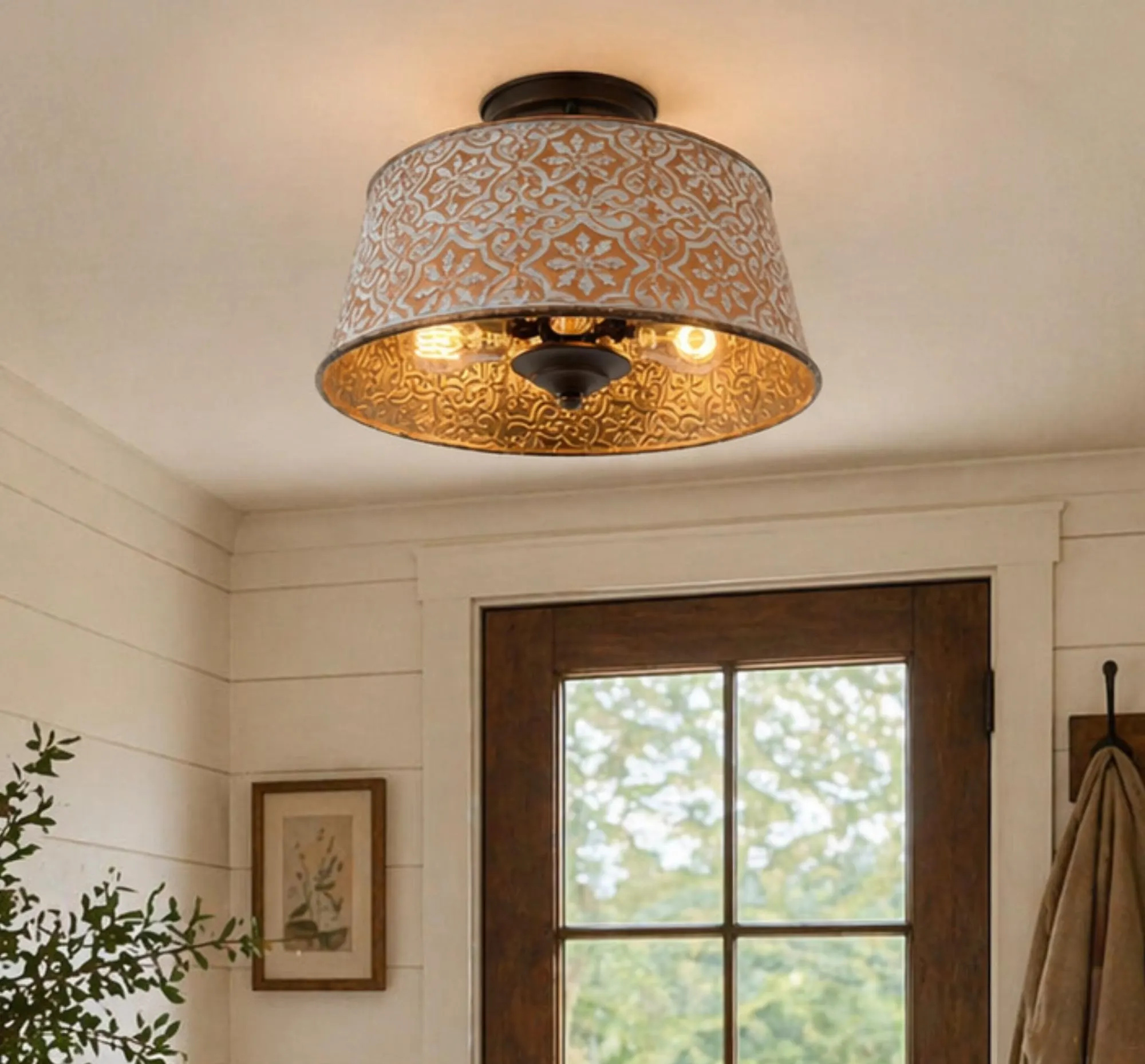 Ornate Copper Farmhouse Ceiling Light | 12