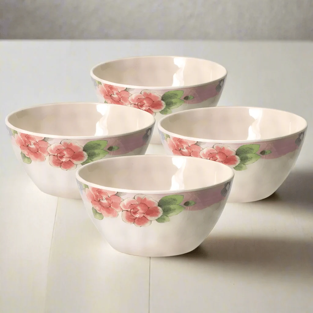 Tea Rose Set of 4 Outdoor Melamine Cereal Bowls