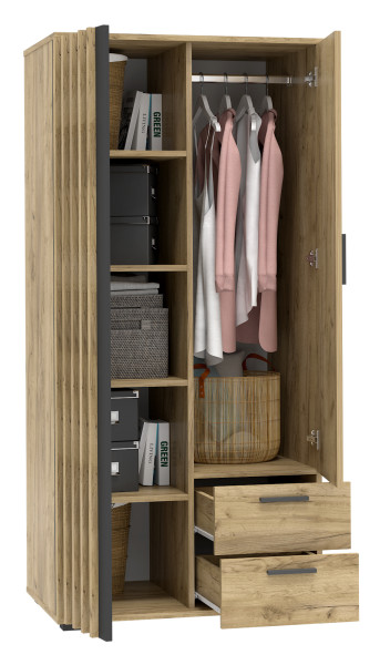 Szafa Montana 85 cm z lamelamI - dąb craft/czarny | nowoczesna