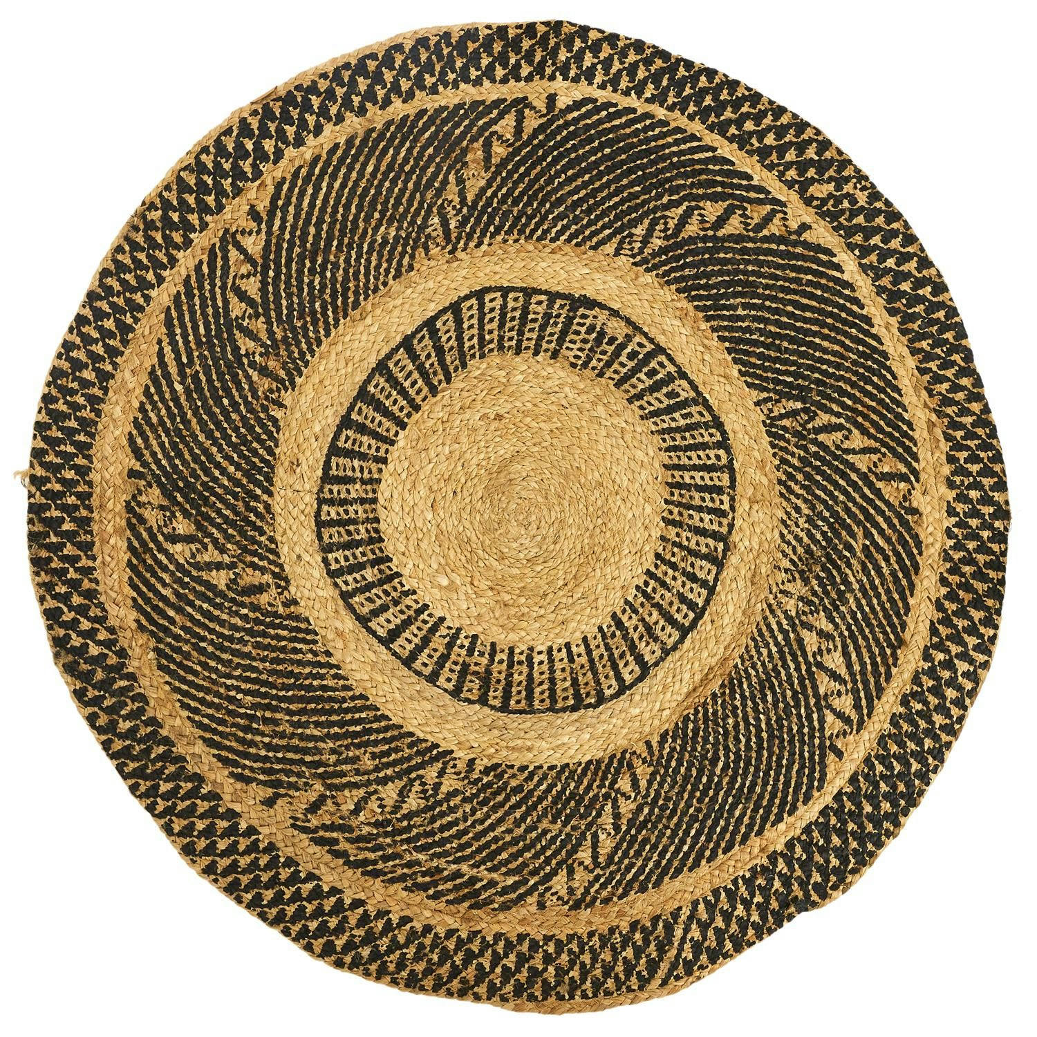 - Tapis rond en jute nude imprimé noir d. 90 cm