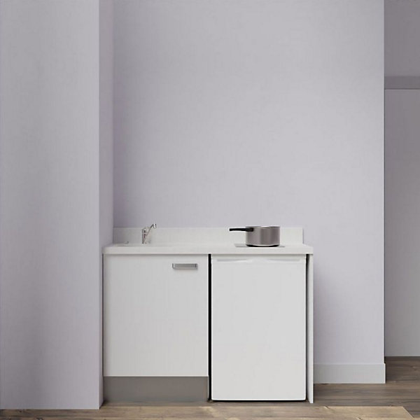 Kitchenette K08 - 120 cm - façades Blanc - Plan monobloc en quartz coloris Snova évier à gauche