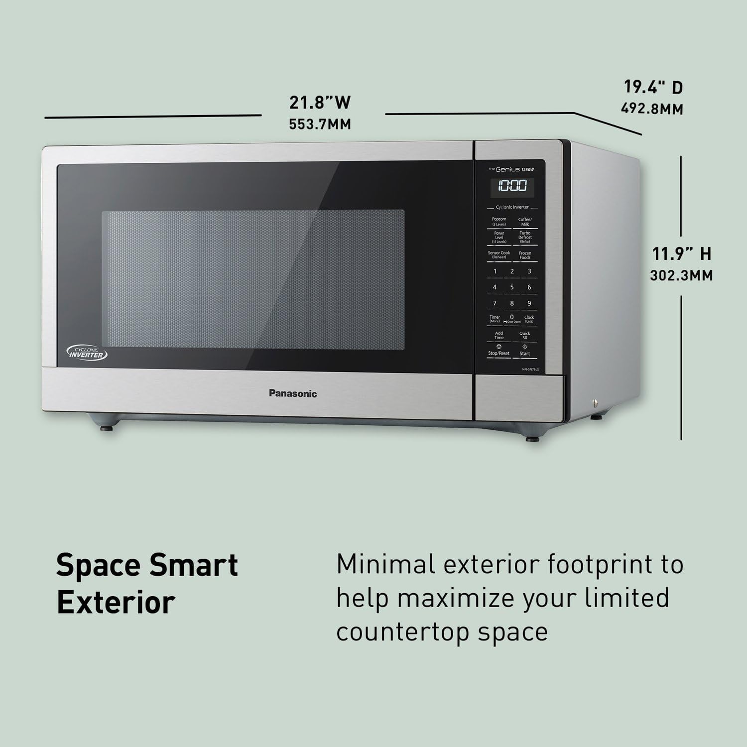 Panasonic NN-SN76LS 1.6 cu.ft Cyclonic Inverter Countertop Microwave Oven 1250Watt Power with Genius Sensor Cooking, 19.44D x 21.88W x 11.94H, Stainless Steel