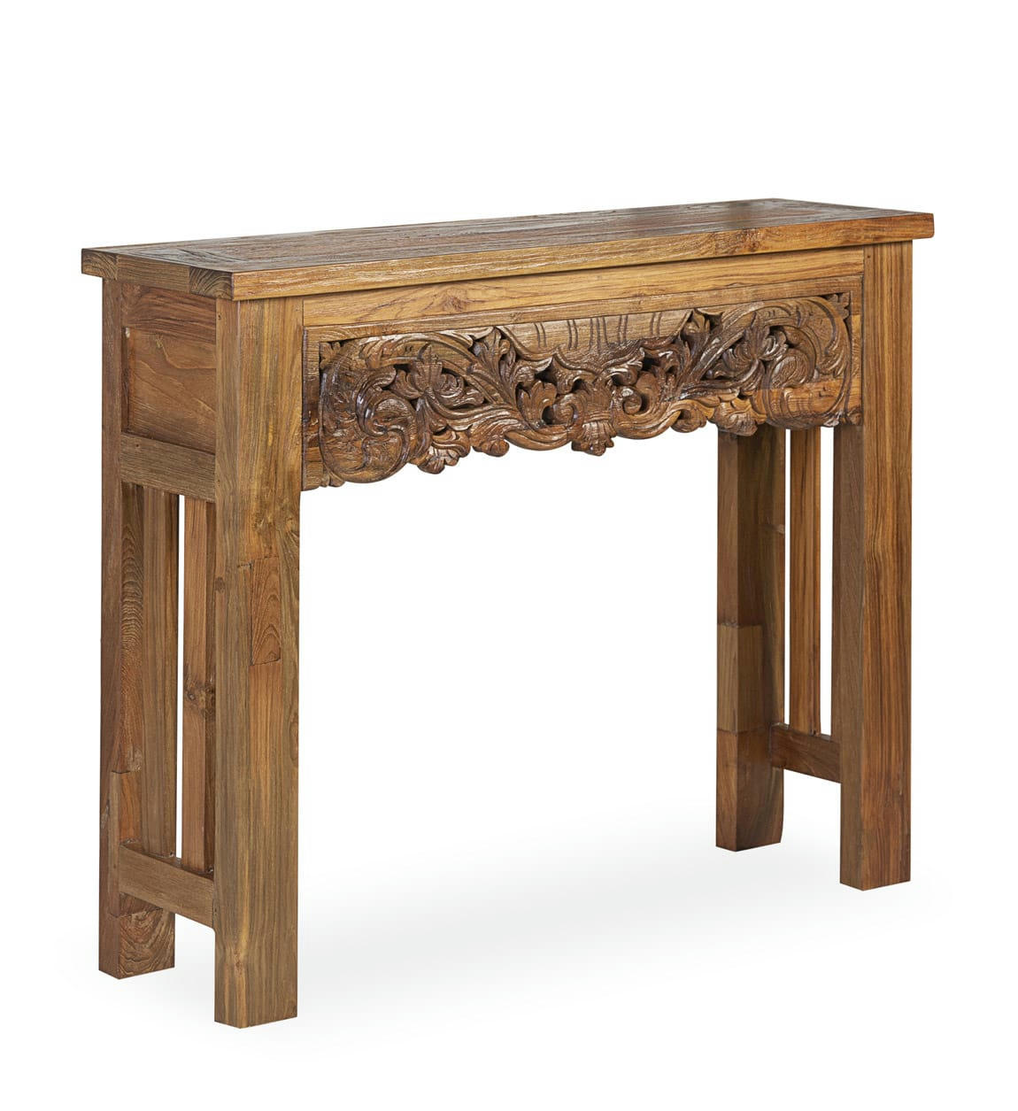 TALLA - Console sculptée en bois de teck marron L 100 cm