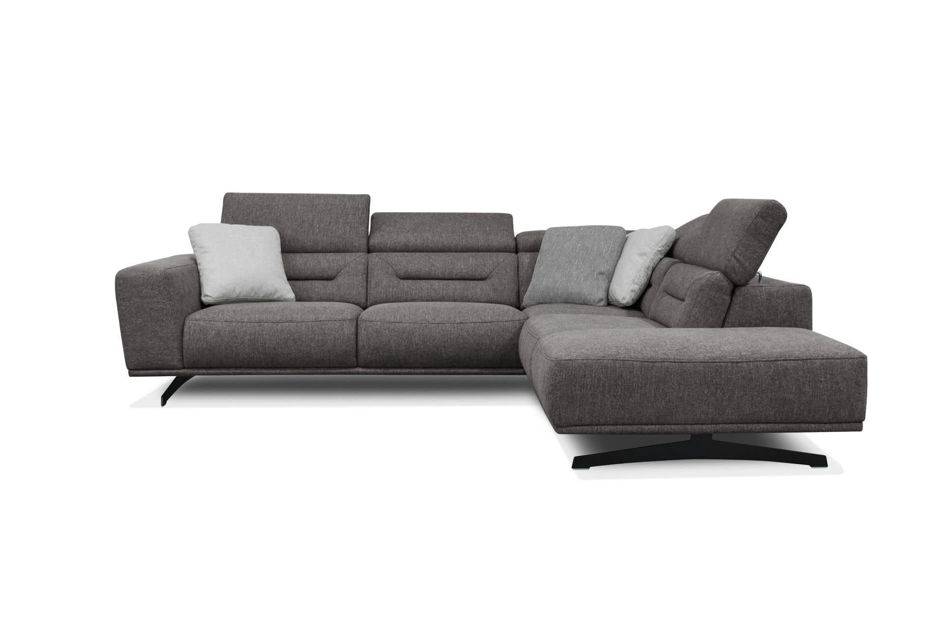 LUCANO - Canapé d'angle droit 5 places tissu gris foncé
