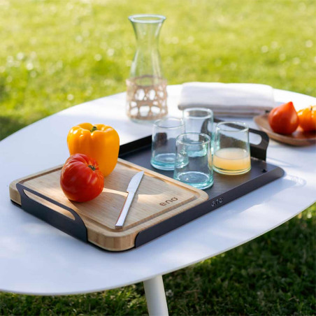 Plateau en acier avec planche à découper bambou - ENO