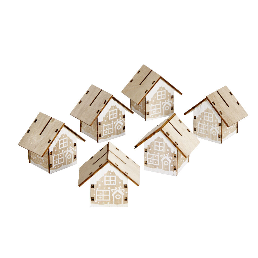 Porte nom en bois forme maisonnette 5x5cm 6 pièces