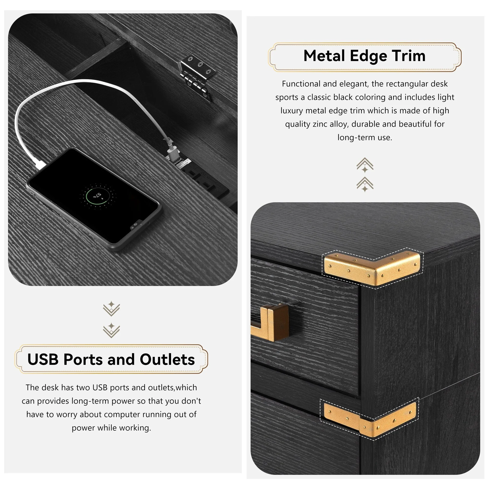 Classic and Traditional Executive Desk with Metal Edge Trim