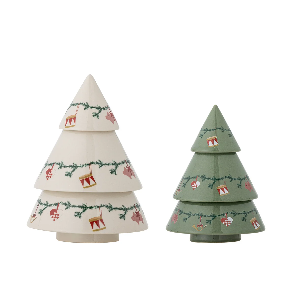 Bloomingville - Yule Weihnachtsbäume, grün / naturweiß (2er-Set)
