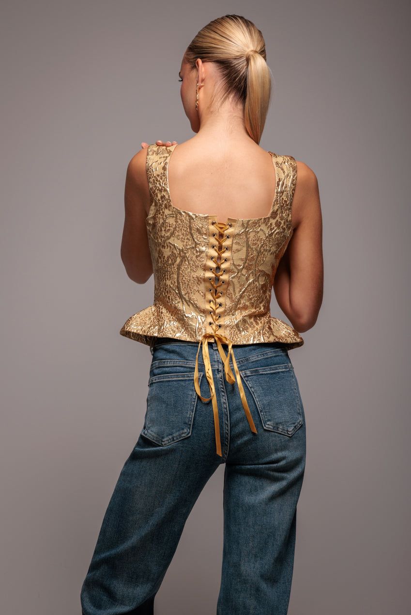 Goddiva Sleeveless Jacquard Lace Up Back Corset