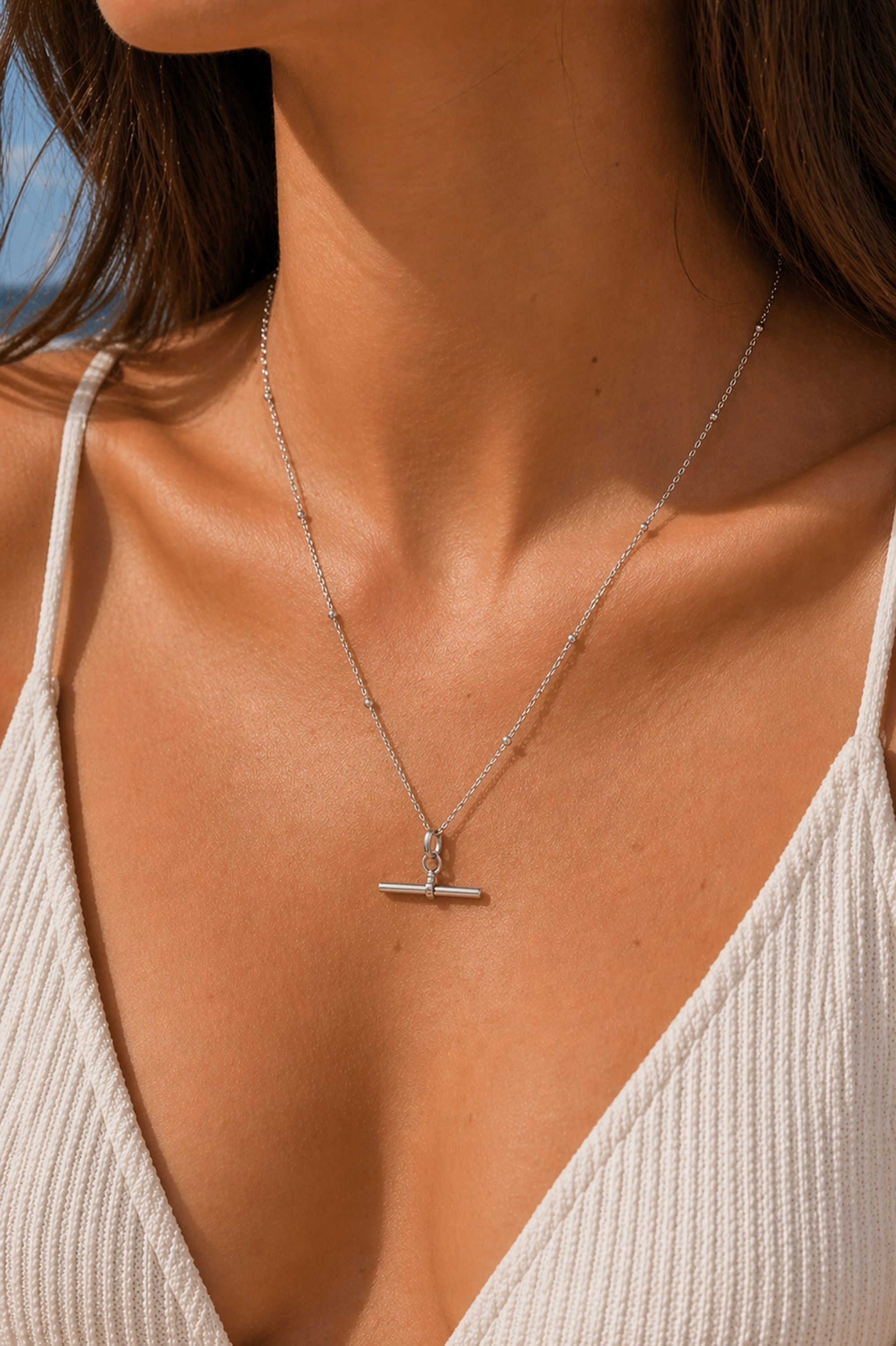 Jon Richard Platinum Plated Waterproof T-Bar Necklace