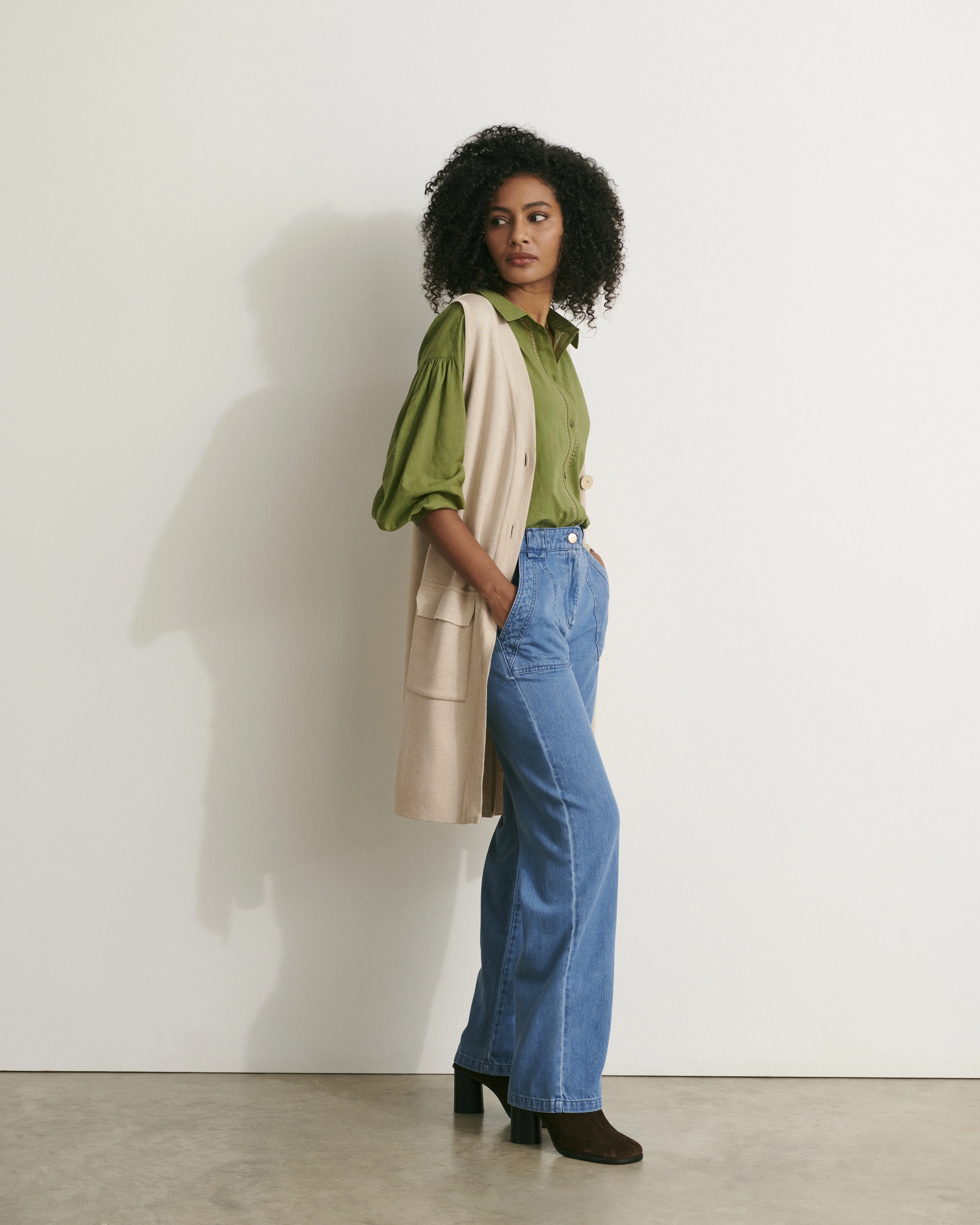 Veste longue en maille milano sans manches en laine mérinos GABAIN/11007/784