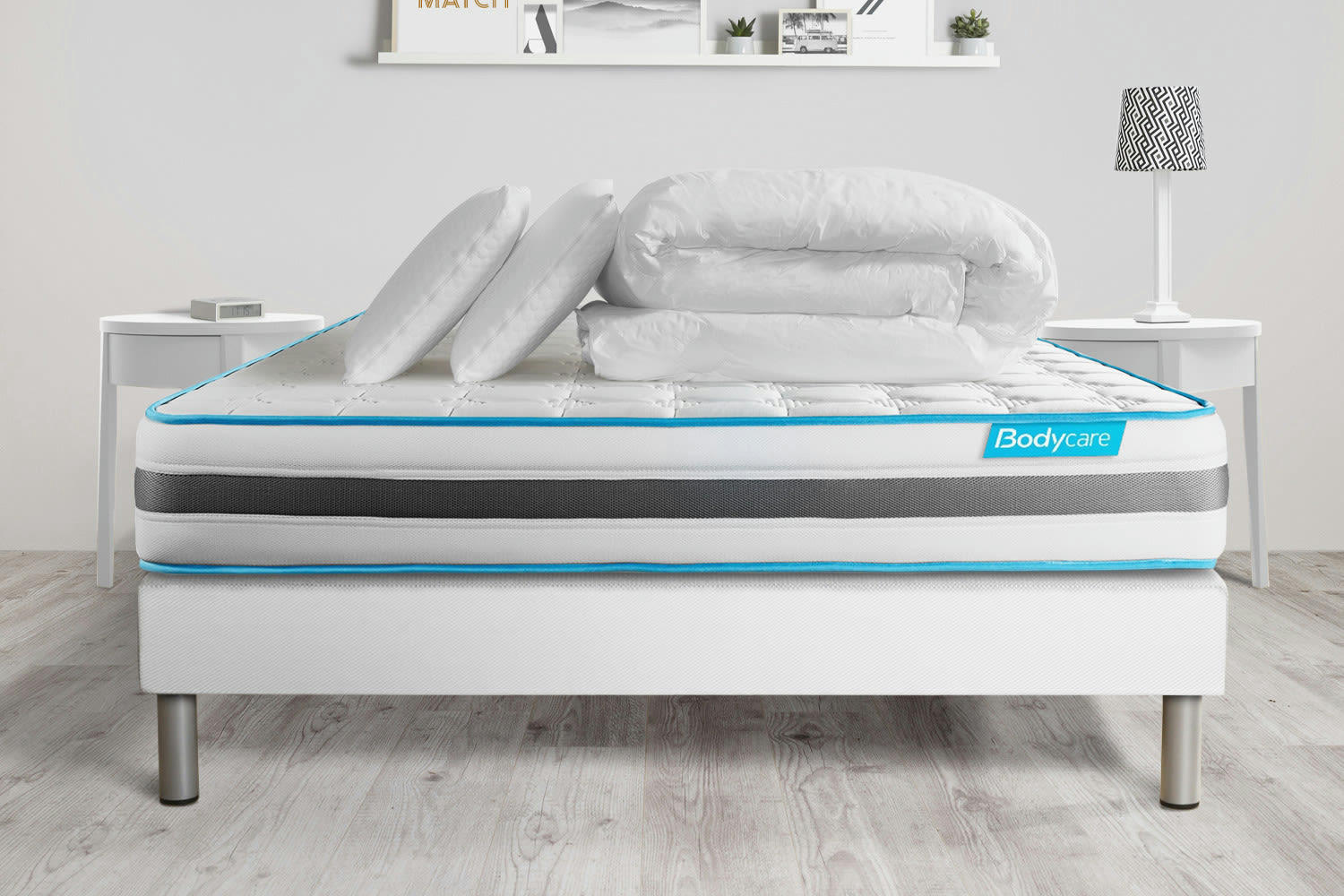 BODYFLEX - Pack matelas sommier kit 140x190 oreiller couette