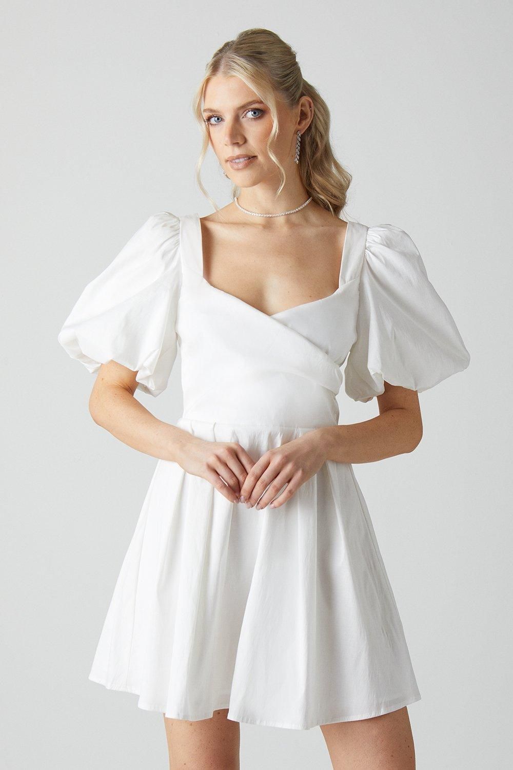 Coast Puff Sleeve Mini Dress Wedding Dress With Tie Back