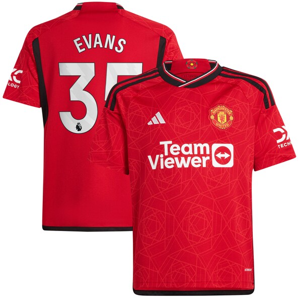 Jonny Evans Manchester United adidas Youth 2023/24 Home Replica Player Jersey – Red