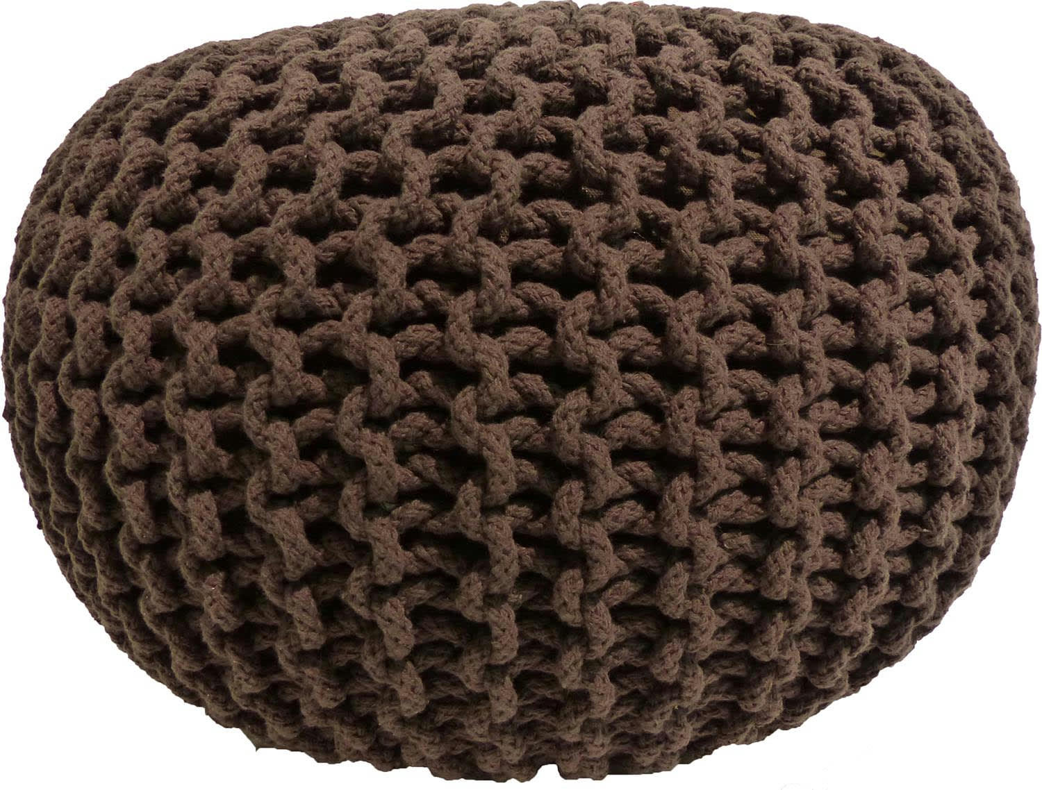 - Pouf rond en laine tricot marron