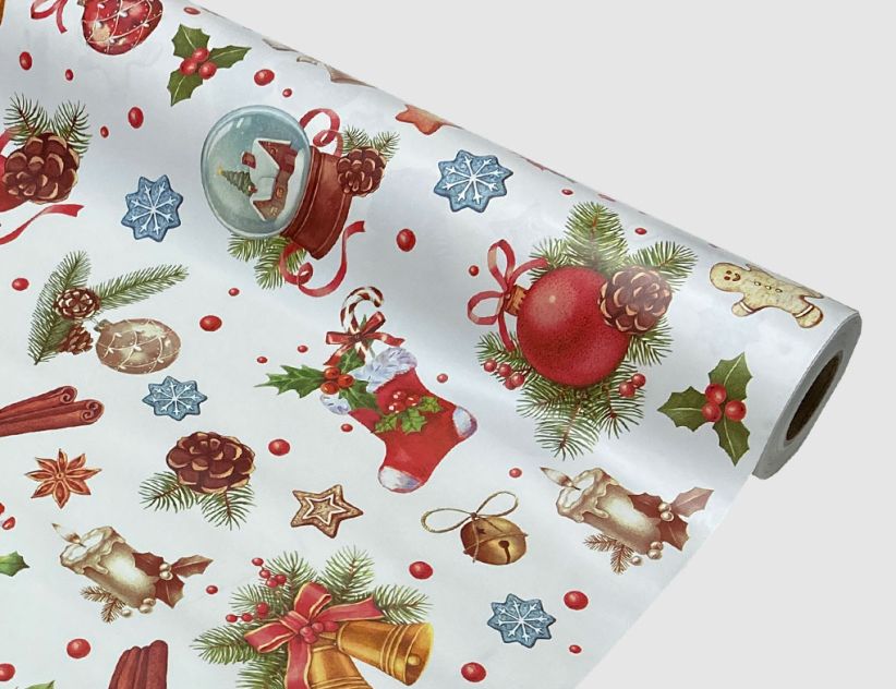 Wachstuch Weihnachtsdeko Weiß, Bunt