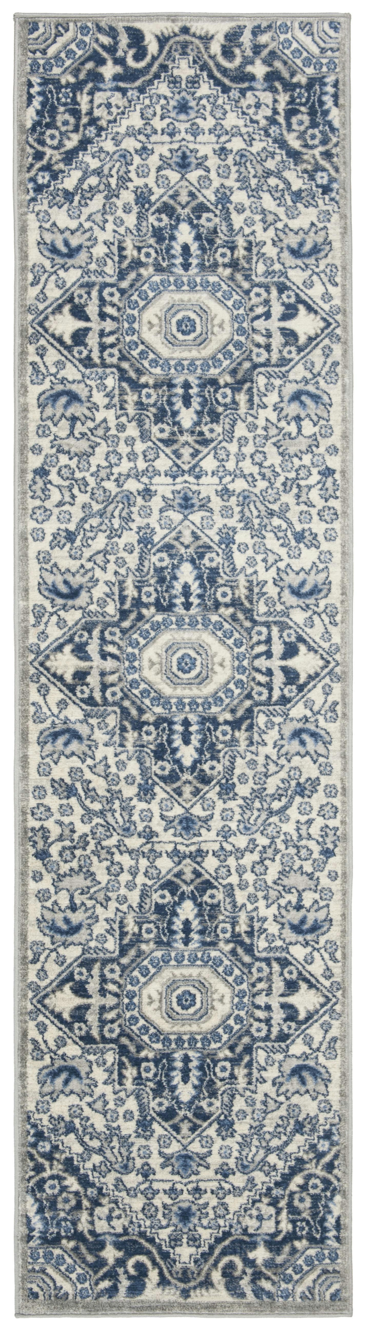 BRENTWOOD - Tapis de salon interieur en crème & bleu, 61 x 244 cm