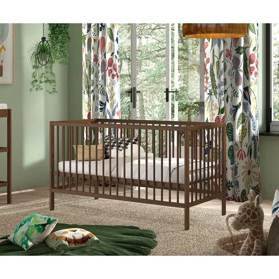 Peuterbed Dino 70x140cm - verstelbaar - beukenhout - walnootkleur