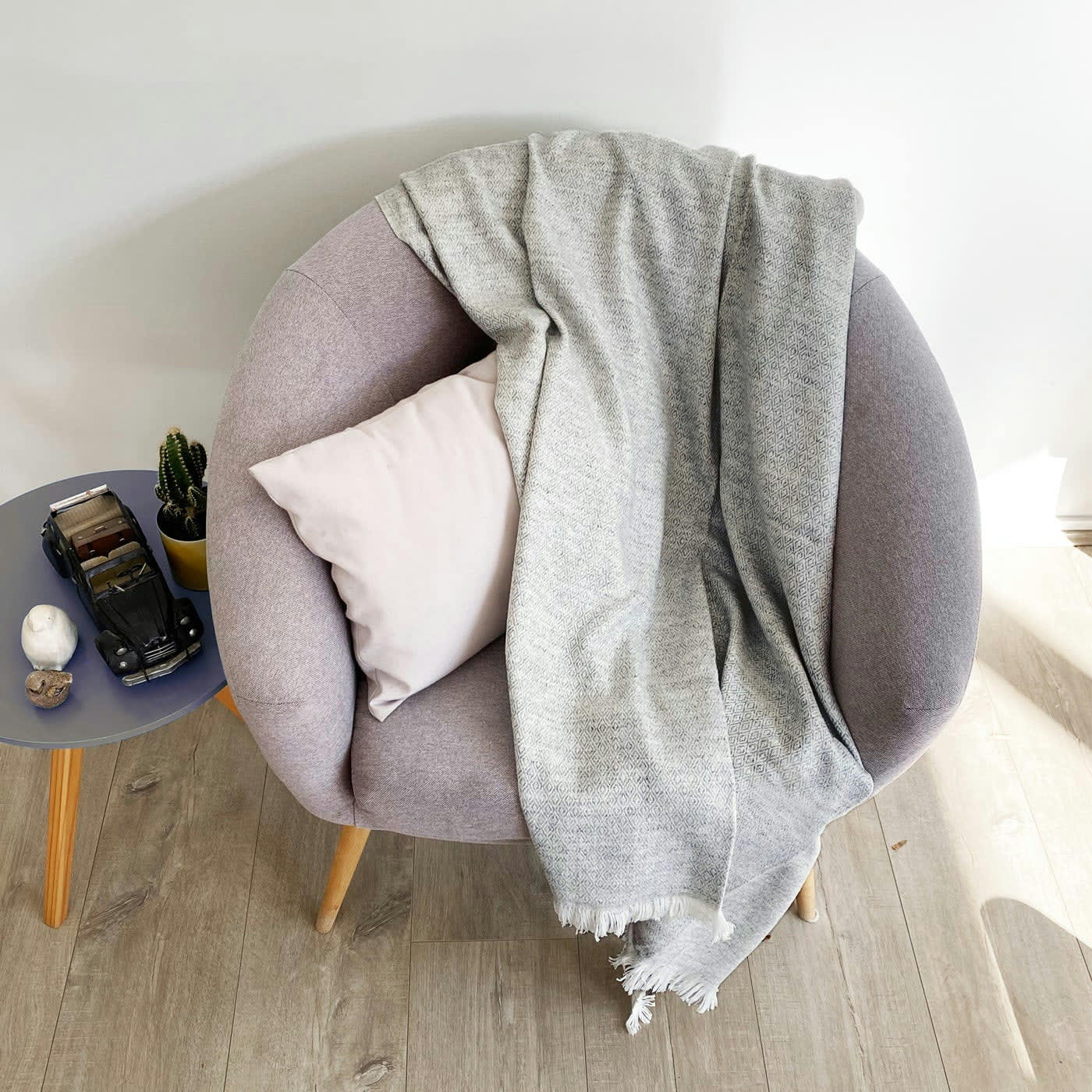 GRIS SOURIS - Plaid cachemire et laine léger motif diamant gris souris 130 x 230 cm