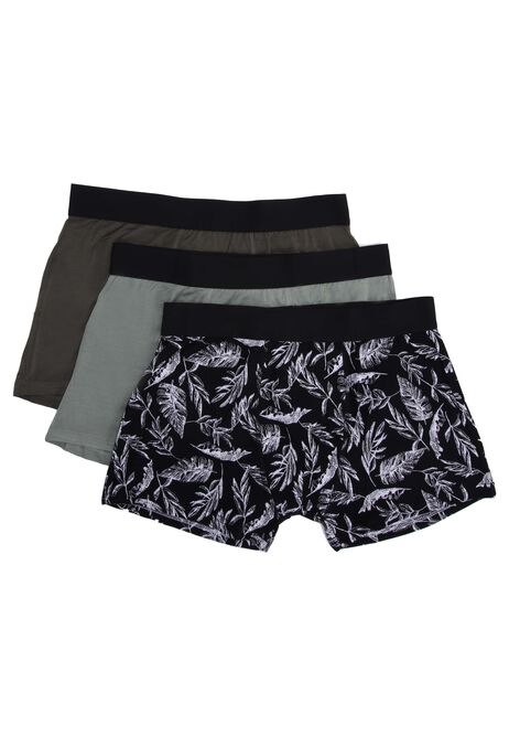 Mens 3pk Black Leaf Bamboo Hipster Trunks