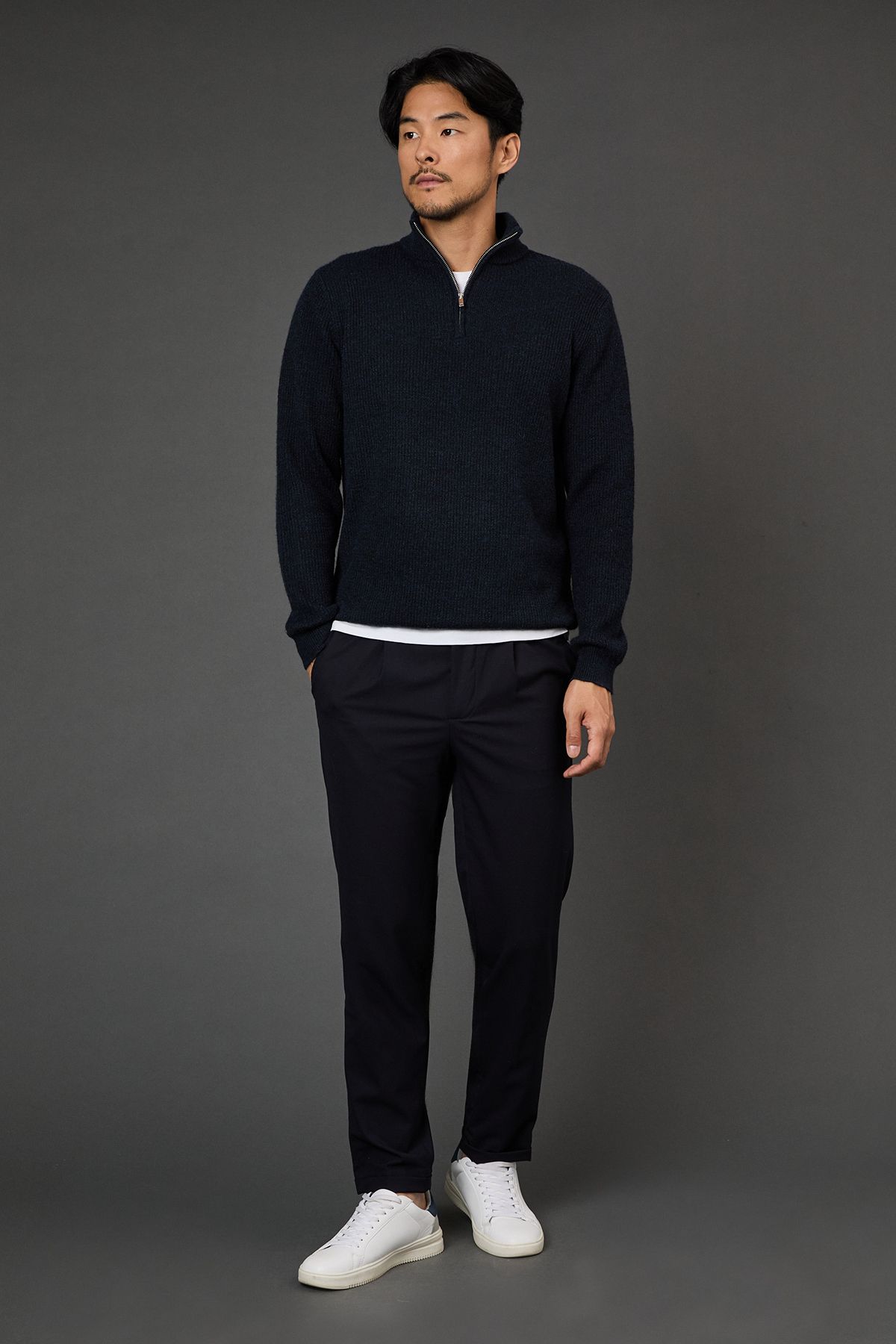 Burton Navy Soft Ribbed Half Zip Jumper