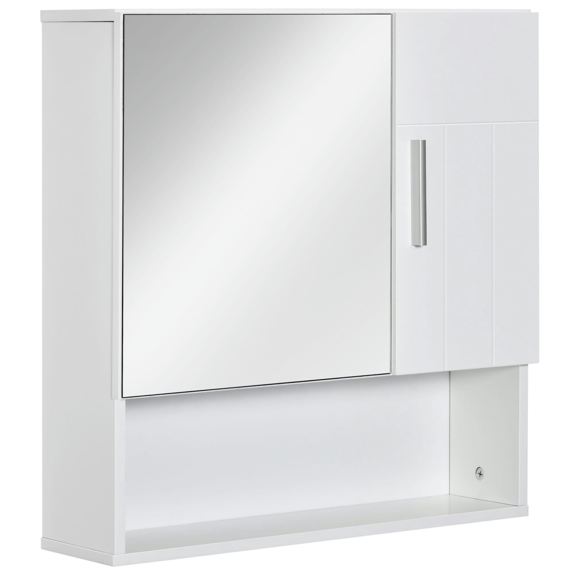 - Armoire murale miroir salle de bain - 2 portes étagères, niche - blanc