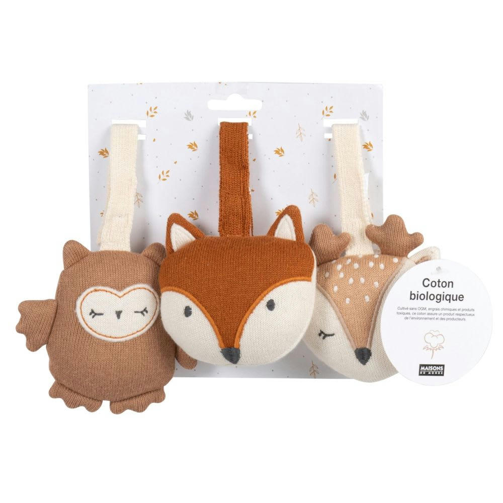 MIMIZAN - Jouets d'éveil bébé pour arche en coton bio marron, blanc et beige